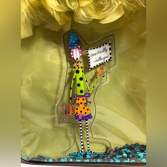 Green Feather Tote Bag with Sequins and Polka Dot Handles - Picture 8 of 9